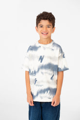 قميص بكم قصير واسع للأطفال باللون الأزرق البترولي