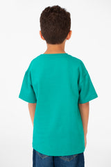 Boy's Summer Melton Oversized Half Sleeve Front Print T-Shirt