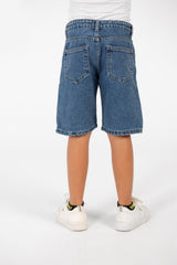 Boy's Summer Denim Short With A Modern Print And Pockets