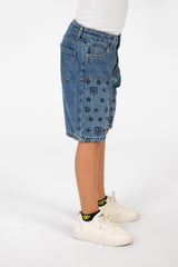 Boy's Summer Denim Short With A Modern Print And Pockets