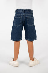 Boy's Summer Denim Short With A Modern Print And Pockets