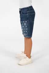 Boy's Summer Denim Short With A Modern Print And Pockets