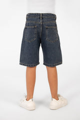Boy's Summer Denim Short With A Modern Print And Pockets