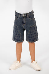 Boy's Summer Denim Short With A Modern Print And Pockets