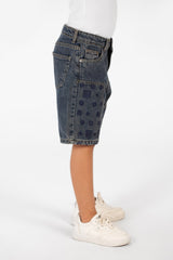 Boy's Summer Denim Short With A Modern Print And Pockets