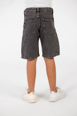 Boy's Summer Denim Short With A Modern Print And Pockets