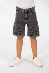 Boy's Summer Denim Short With A Modern Print And Pockets