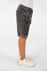 Boy's Summer Denim Short With A Modern Print And Pockets