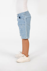 Boy's Summer Denim Short With A Modern Print And Pockets