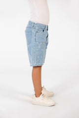 Boy's Summer Denim Short With A Modern Print And Pockets