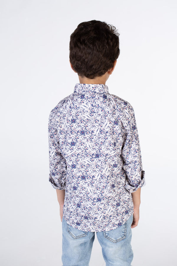 Boys Printed Poplin Shirt With Long Sleeves And Collar
