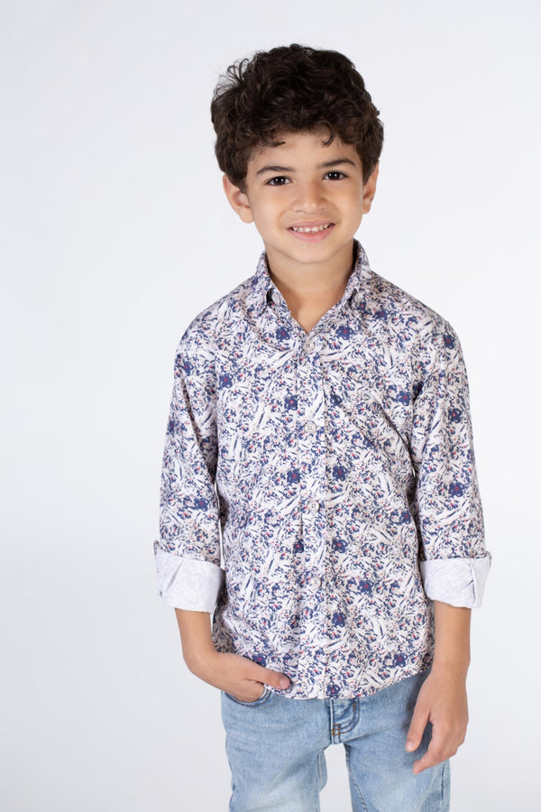 Boys Printed Poplin Shirt With Long Sleeves And Collar