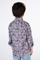 Boys Printed Poplin Shirt With Long Sleeves And Collar