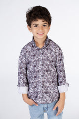 Boys Printed Poplin Shirt With Long Sleeves And Collar