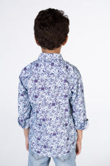Boys Printed Poplin Shirt With Long Sleeves And Collar