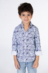 Boys Printed Poplin Shirt With Long Sleeves And Collar