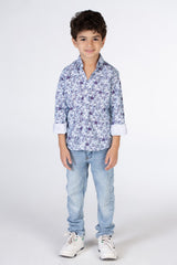 Boys Printed Poplin Shirt With Long Sleeves And Collar