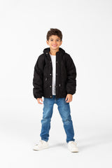 Boy's Waterproof Jacket With Hood And Front Pockets