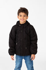 Boy's Waterproof Jacket With Hood And Front Pockets