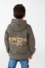 Boy's Waterproof Jacket With Hood And Front Pockets