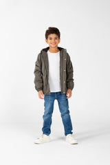 Boy's Waterproof Jacket With Hood And Front Pockets