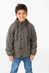 Boy's Waterproof Jacket With Hood And Front Pockets