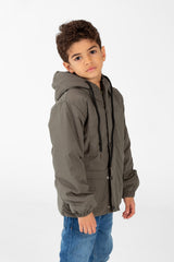 Boy's Waterproof Jacket With Hood And Front Pockets