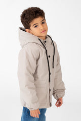Boy's Waterproof Jacket With Hood And Front Pockets