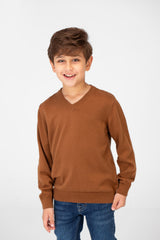 Boy's Basic Classic V Neck Pullover With Long Sleeves