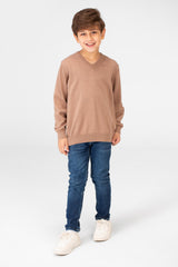 Boy's Basic Classic V Neck Pullover With Long Sleeves