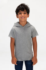 Boys Round Basic T-shirt With Short Sleeves And A Capishu In Comfortable Summer Material