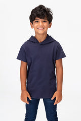 Boys Round Basic T-shirt With Short Sleeves And A Capishu In Comfortable Summer Material