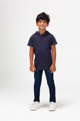 Boys Round Basic T-shirt With Short Sleeves And A Capishu In Comfortable Summer Material