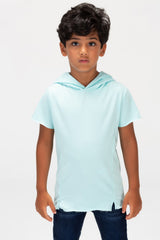 Boys Round Basic T-shirt With Short Sleeves And A Capishu In Comfortable Summer Material