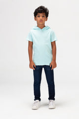Boys Round Basic T-shirt With Short Sleeves And A Capishu In Comfortable Summer Material