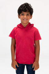 Boys Round Basic T-shirt With Short Sleeves And A Capishu In Comfortable Summer Material
