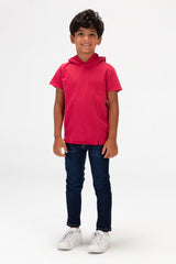 Boys Round Basic T-shirt With Short Sleeves And A Capishu In Comfortable Summer Material