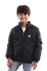 Boy's Casual Full Zipper Unique Style Padded Waterproof Jacket With Side Pocket