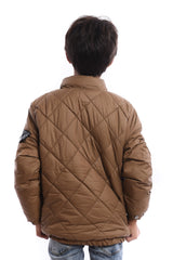 Boy's Casual Full Zipper Unique Style Padded Waterproof Jacket With Side Pocket