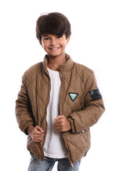 Boy's Casual Full Zipper Unique Style Padded Waterproof Jacket With Side Pocket