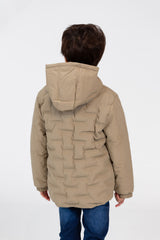 Boy's Waterproof Puffer Jacket With Front Pockets And Long Sleeves