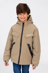Boy's Waterproof Puffer Jacket With Front Pockets And Long Sleeves