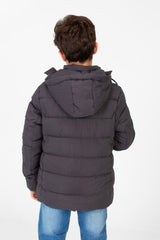 Boy's Waterproof Puffer Hood Jacket With Front Zipper