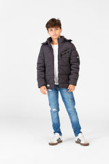 Boy's Waterproof Puffer Hood Jacket With Front Zipper
