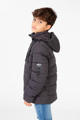 Boy's Waterproof Puffer Hood Jacket With Front Zipper