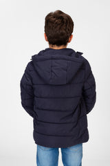 Boy's Waterproof Puffer Hood Jacket With Front Zipper
