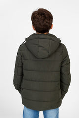 Boy's Waterproof Puffer Hood Jacket With Front Zipper
