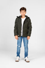 Boy's Waterproof Puffer Hood Jacket With Front Zipper