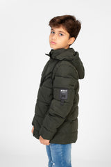 Boy's Waterproof Puffer Hood Jacket With Front Zipper