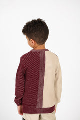 Boy's Half & Half Cotton Knitted Long Sleeves Sweater Pullover
